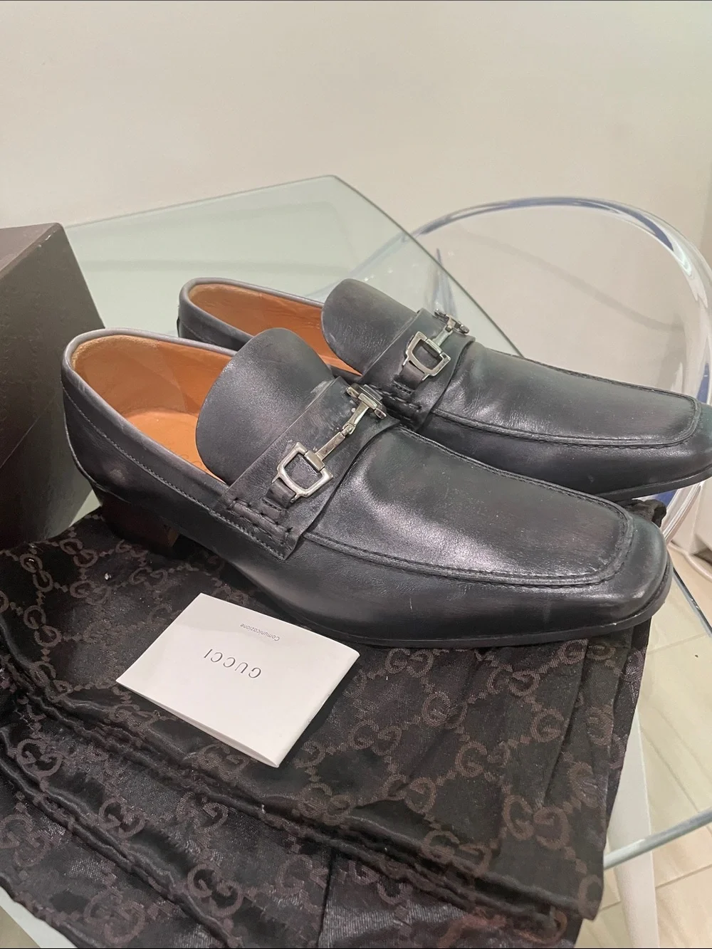 Gucci Black Leather Men's Bit-Detail Slip-Ons - Picture 2 of 3